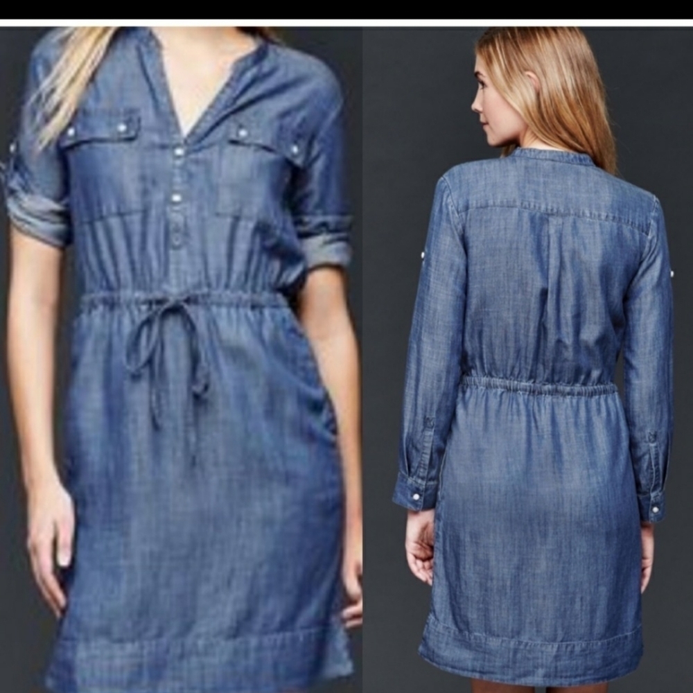 GAP Chambray Utility Dress Denim Tencel blue - Picture 6 of 13